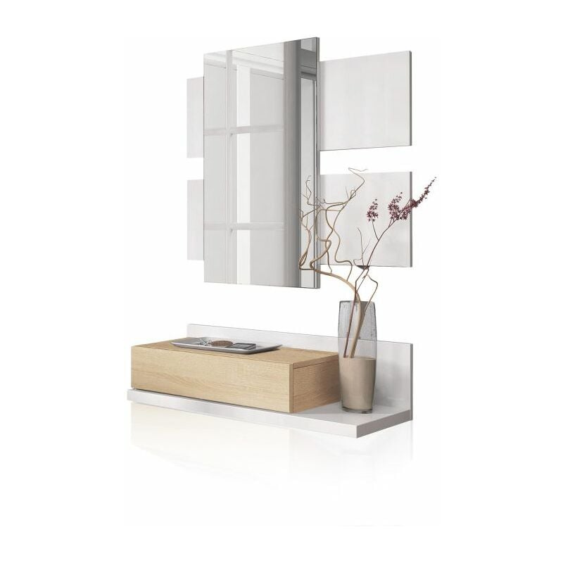 Mueble de recibidor Tekkan Blanco Artik (Blanco Mate) - Roble Canadian 75cm (ancho) x 116cm (alto)