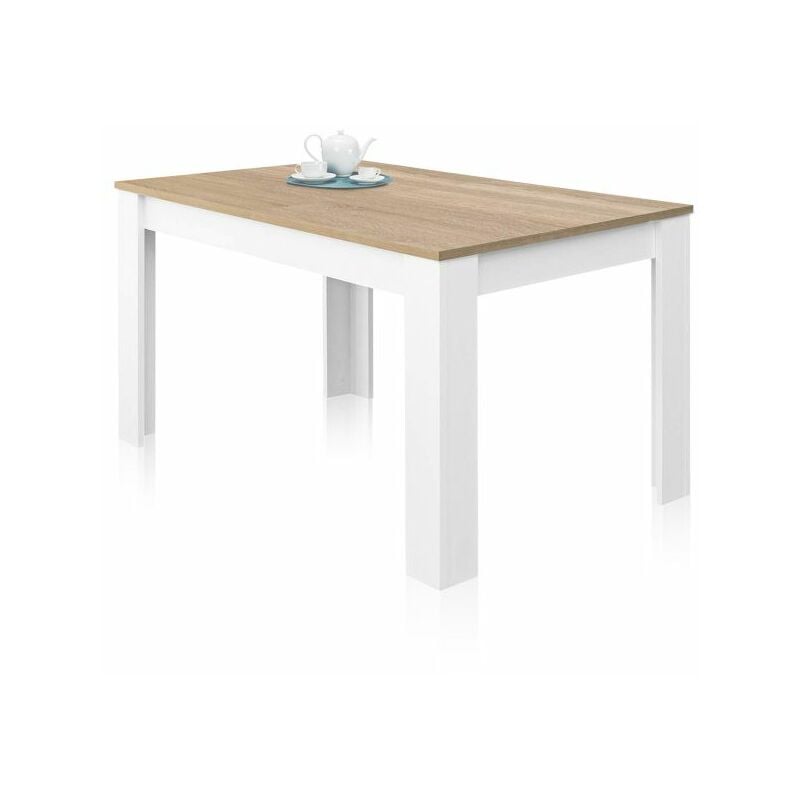 Mesa de comedor extensible Kendra 140 Blanco Artik (Blanco Mate) - Roble Canadian 140–190cm (ancho) x 78cm (alto)