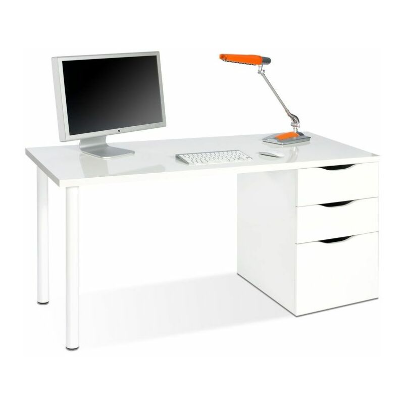 Mesa de escritorio Athena Blanco Artik (Blanco Mate) 138cm (ancho) x 74cm (alto)