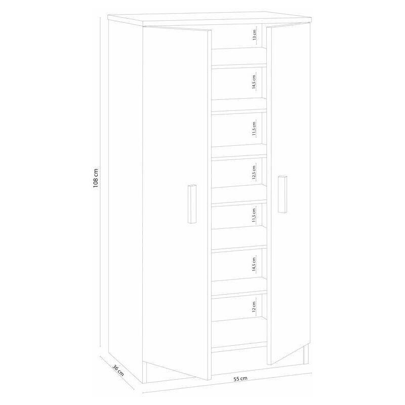 Mueble zapatero Basic 2 puertas roble canadian 550x1080x360mm