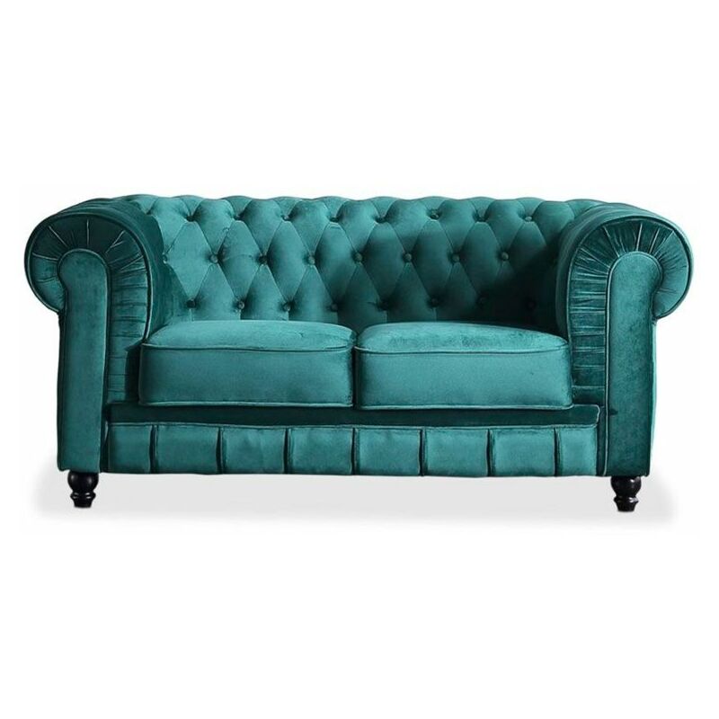 Chesterfield Sofa Dos plazas sillon descanso 2 personas acabado en tejido velvet verde y capitone medidas 166 cm la 166cm 75cm