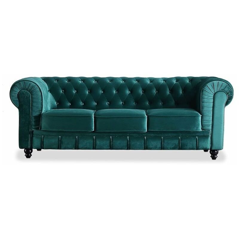 Sofá Adec 3 plazas velvet verde tejido 211 x 75 84 cm chesterfield tres sillon descanso personas acabado en y capitone 211cm 75cm