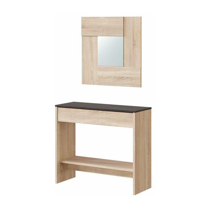 Mueble de recibidor Consola Roble Canadian - Óxido 92cm(mesa)/70cm(espejo)/84cm(cajón) (ancho) x 79cm(mesa)/70cm(espejo)/10cm(cajón) (alto)