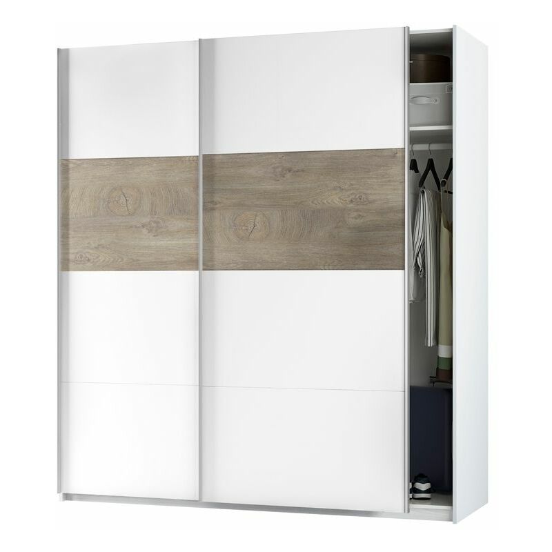 Armario Aikos 180 2 puertas correderas Blanco Artik (Blanco Mate) – Roble Alaska 180cm (ancho) x 200cm (alto)