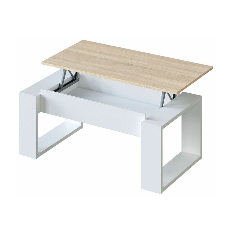 Mesa de centro elevable Nova Blanco Artik (Blanco Mate) - Roble Canadian 105cm (ancho) x 45–54cm (alto)