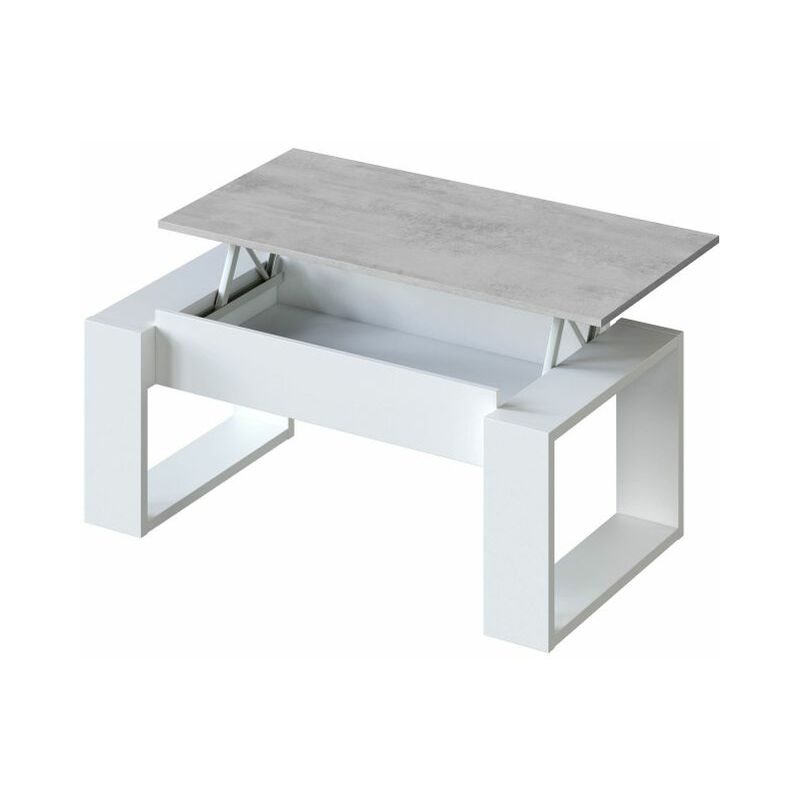 Mesa de centro elevable Nova Blanco Artik (Blanco Mate) - Gris Cemento 105cm (ancho) x 45–54cm (alto)