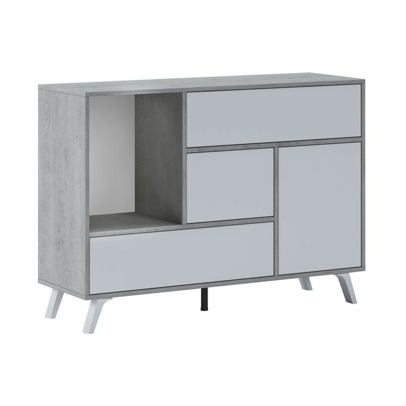 Aparador 1 Puerta y 3 cajones para comedor mueble auxiliar modelo wind estructura cemento con gris blanco mate 1199cm ancho 856cm