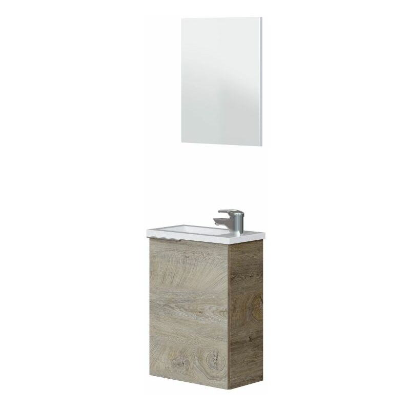 Mueble de baño Compact 40 con espejo y lavabo Roble Alaska Mueble:40cmEspejo:40cmLavabo:40cm (ancho) x Mueble:58cmEspejo:50cmLavabo:2,5cm (alto)