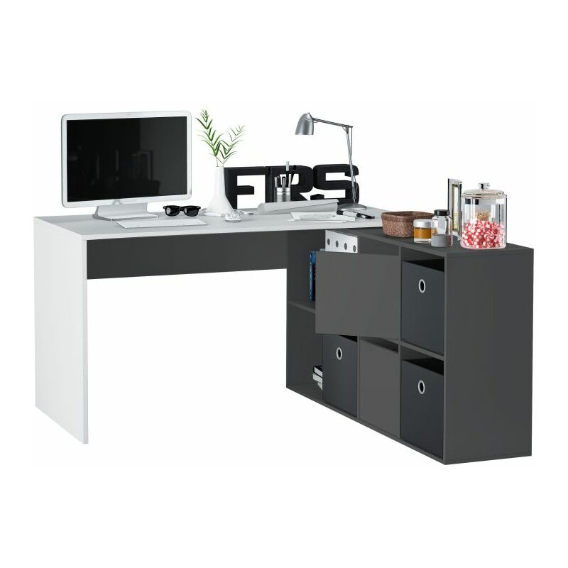 Mesa de escritorio Adapta XL Blanco Artik (Blanco Mate) - Gris Antracita 136cm/203cm (ancho) x 74cm (alto)