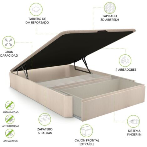 Canapé con cajón frontal y zapatero Luxury S-Max 3D 135-150 cm Artic 135x190 (1/5)