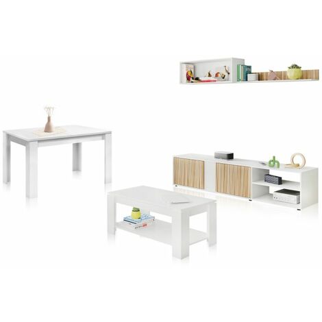 Pack salón con mesa de centro y mesa de comedor Alix Max Blanco Artik (Blanco Mate) - Natur (ancho) x 40cm (alto) (1/5)