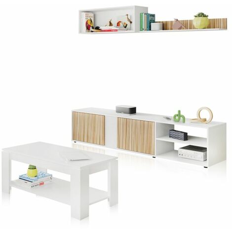 Pack salón con mesa de centro Alix Plus Blanco Artik (Blanco Mate) - Natur (ancho) x 40cm (alto) (1/5)