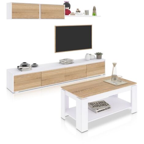 Pack salón con mesa de centro Arlet Plus Blanco Artik (Blanco Mate) - Roble Canadian (ancho) x 43cm (alto)