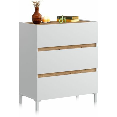 Cómoda Ezra Blanco Artik (Blanco Mate) - Roble Nodi (ancho) x 90,5cm (alto) (1/5)