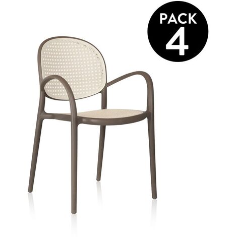 Pack 4 sillas de exterior Klux Arm Taupé - rattan 48cm (ancho) x 85cm (alto) (1/5)