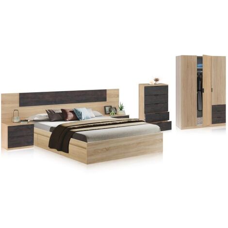 Dormitorio Akari 5C Max Roble Canadian - Óxido 156cm (ancho) x 37cm (alto)