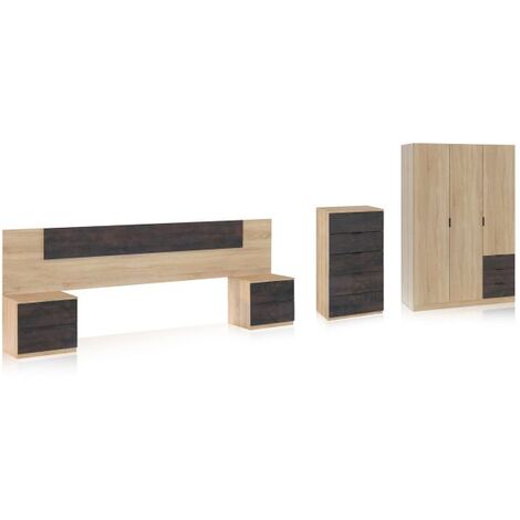 Dormitorio Akari 5C Plus Roble Canadian - Óxido (ancho) x 95cm (alto)