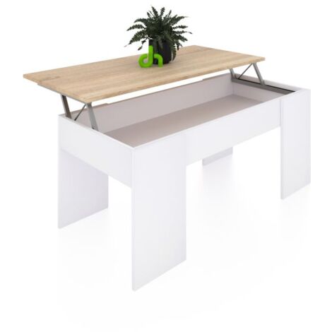 Mesa de centro elevable Vita Blanco Artik (Blanco Mate) - Roble Canadian 50cm (ancho) x 45cm (alto)