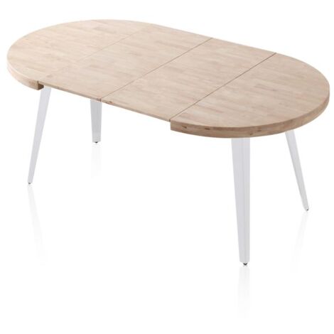 Mesa redonda extensible Berg 120 Blanco - Roble 120cm (ancho) x 76cm (alto) (1/5)