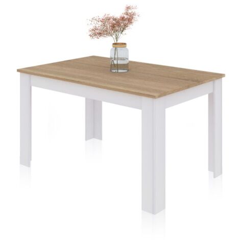 Mesa de comedor extensible Danna 123 Blanco Artik (Blanco Mate) - Roble Canadian 75cm (ancho) x 78cm (alto)