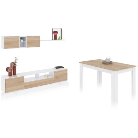 Pack salón con mesa de comedor Kenzo Plus VB Blanco Artik (Blanco Mate) - Roble Canadian (ancho) x 46cm (alto)