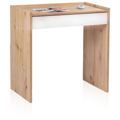Mesa de escritorio con cajón Dess Blanco Artik (Blanco Mate) - Roble Nodi (ancho) x 77cm (alto) (1/5)