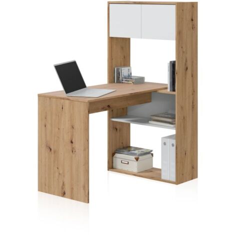 Mesa de escritorio con estantería Dess Blanco Artik (Blanco Mate) - Roble Nodi (ancho) x 140cm (alto) (1/5)