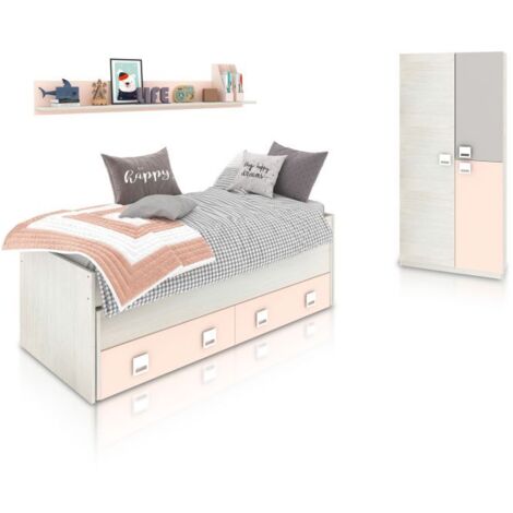 Dormitorio juvenil Kenia Plus Blanco Alpes - Rosa y Gris (ancho) x 69cm (alto)