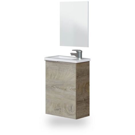 Mueble de baño con espejo Sense 1 puerta Roble Alaska (ancho) x 58cm (alto)