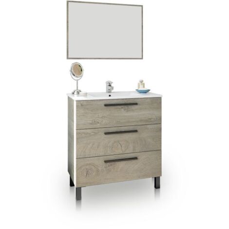Mueble de baño con espejo Sense 3 cajones Roble Alaska (ancho) x 86cm (alto)