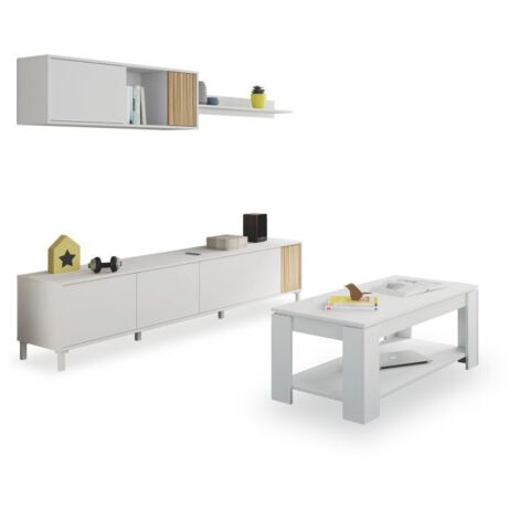 Pack salón con mesa de centro Nitza Plus V1 Blanco Artik (Blanco Mate) - Natur (ancho) x 47cm (alto) (1/5)