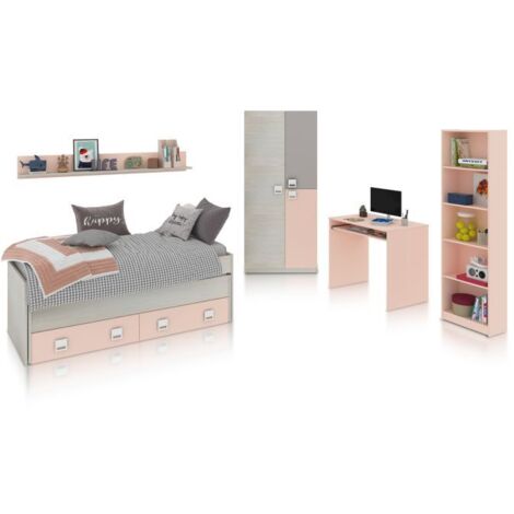 Dormitorio juvenil Kenia Max Blanco Alpes - Rosa y Gris (ancho) x 69cm (alto)