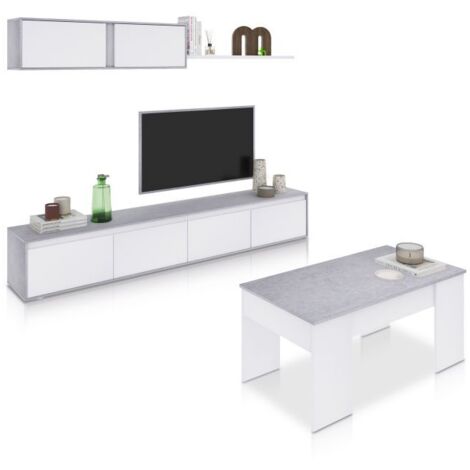 Pack salón con mesa de centro Arlet Plus V2 Blanco Artik (Blanco Mate) - Gris Cemento (ancho) x 43cm (alto)