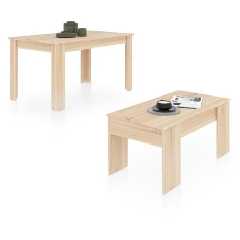 Pack mesa de comedor 140 y mesa de centro Vita Roble Canadian 90cm (ancho) x 78cm (alto) (1/5)