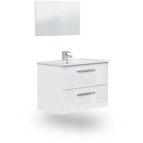 Mueble de baño con espejo Feel 2 cajones Blanco Brillo (ancho) x 57cm (alto) (1/5)