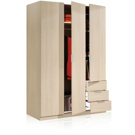 Armario Low Cost 3 puertas 3 cajones Roble 121cm(armario)/35cm(cajón) (ancho) x 180cm(armario)/13cm(cajón) (alto)