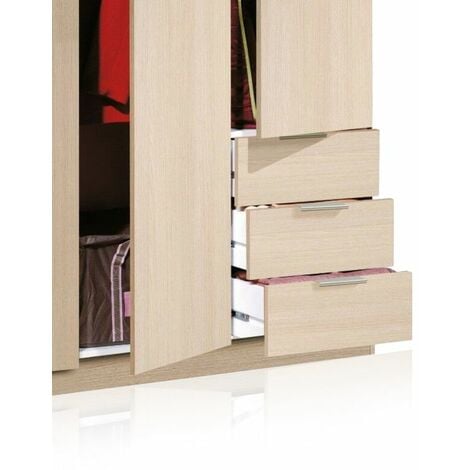 Armario Low Cost 3 puertas 3 cajones Roble 121cm(armario)/35cm(cajón) (ancho) x 180cm(armario)/13cm(cajón) (alto)