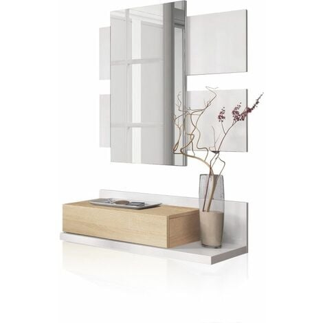 Mueble de recibidor Tekkan Blanco Artik (Blanco Mate) - Roble Canadian 75cm (ancho) x 116cm (alto)