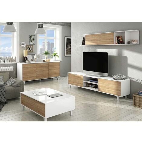 Aparador Zaiken Plus Blanco - Roble Canadian 154cm (ancho) x 75cm (alto)