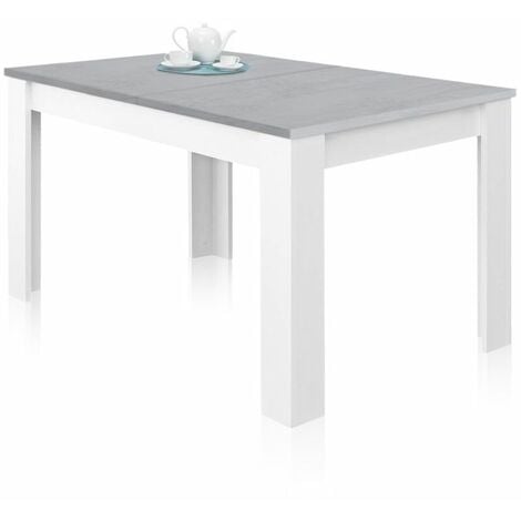 Mesa de comedor extensible Kendra 140 Blanco Artik (Blanco Mate) - Gris Cemento 140–190cm (ancho) x 78cm (alto)