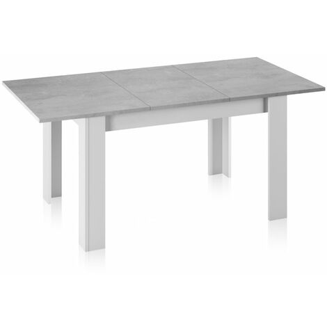Mesa de comedor extensible Kendra 140 Blanco Artik (Blanco Mate) - Gris Cemento 140–190cm (ancho) x 78cm (alto)