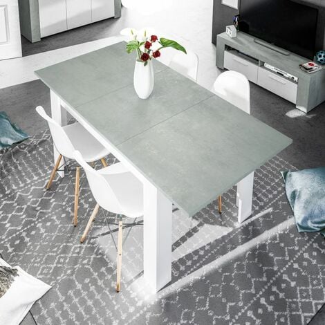 Mesa de comedor extensible Kendra 140 Blanco Artik (Blanco Mate) - Gris Cemento 140–190cm (ancho) x 78cm (alto)