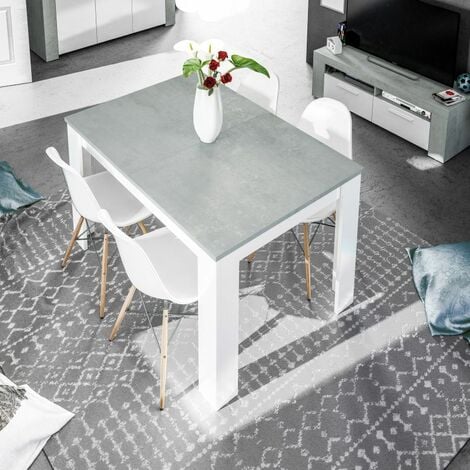 Mesa de comedor extensible Kendra 140 Blanco Artik (Blanco Mate) - Gris Cemento 140–190cm (ancho) x 78cm (alto)