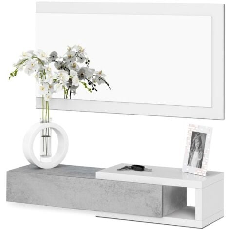 Conexión Deshacer estera Mueble de recibidor con espejo Noon Blanco Artik (Blanco Mate) - Gris  Cemento 95cm(mesitayespejo) (ancho) x