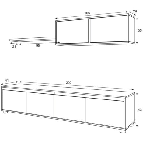 Salón Alida Blanco Artik (Blanco Mate) - Roble Canadian 200cm (ancho) x 43cm (alto)