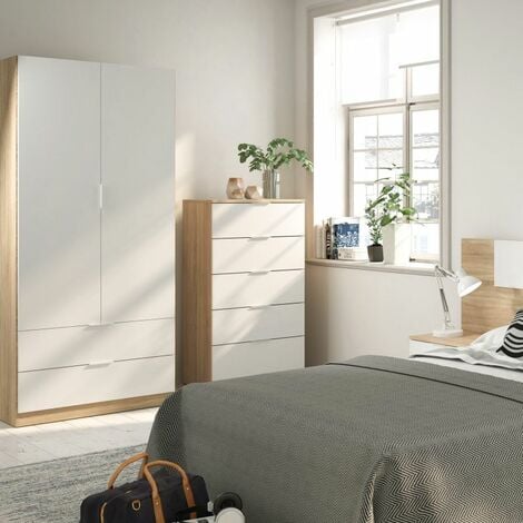 Armario ropero Color Blanco Brillo de 2 Puertas y 2 cajones, Barra cromada  para Colgar incluida, para Dormitorio. 180cm Altura x 74cm Ancho x 50cm  Fondo. : : Hogar y cocina