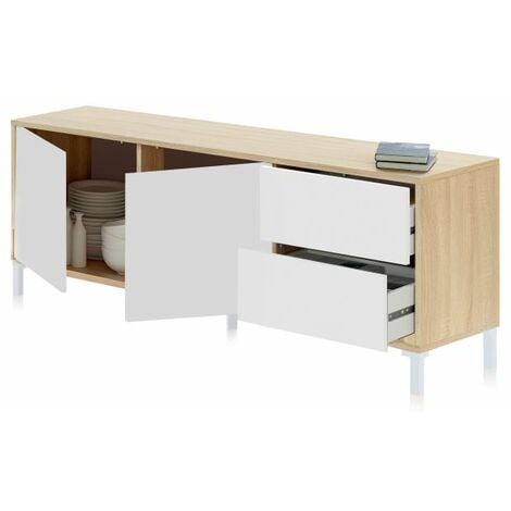 Mueble TV Brooklyn Blanco Artik (Blanco Mate) - Roble Canadian 130cm (ancho) x 47cm (alto)