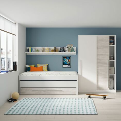 Armario Elliot 120 2 puertas correderas Blanco Artik (Blanco Mate) – Blanco Velho (ancho) x 200cm (alto)