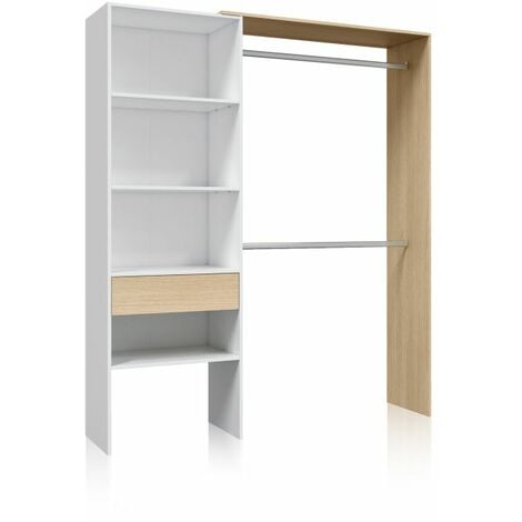 Armario Vestidor Blanco Artik (Blanco Mate) - Roble Canadian (ancho) x 187cm (alto)