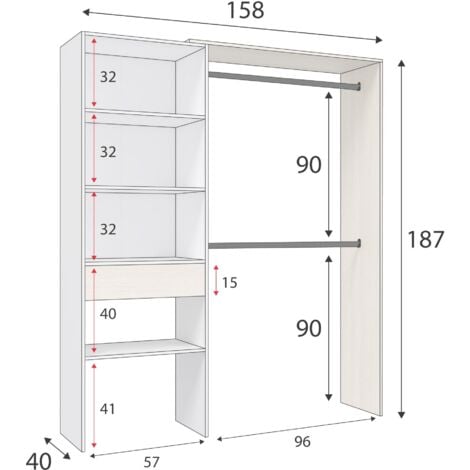 Armario Vestidor Blanco Artik (Blanco Mate) - Roble Canadian (ancho) x 187cm (alto)